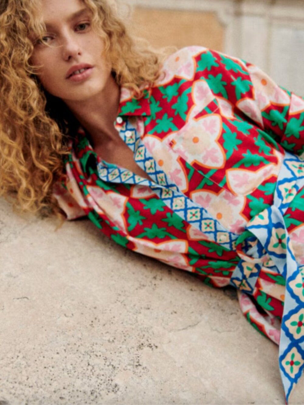 Sezane Dora Dress Tiles Print - Size 6